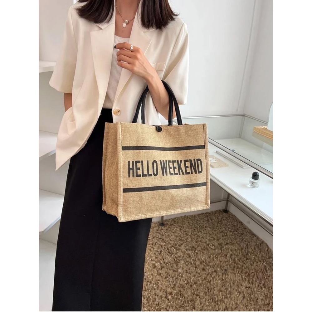 Hello Weekend Graphic Top Handle Tote Bag - Picture 7 of 8